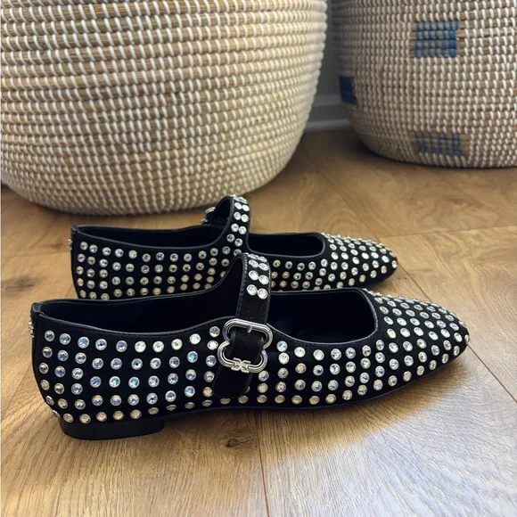 Sam Edelman - Black Rhinestone Mary Jane Flats - Picture 3 of 5